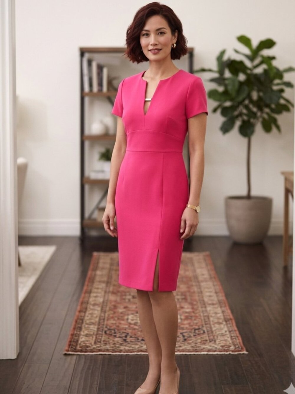 Donna Karan New York NWT Pink V-Neck Sheath Dress Size 8 Cocktail Party Office